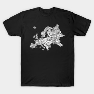 Mandala art map of Europe with text in white T-Shirt